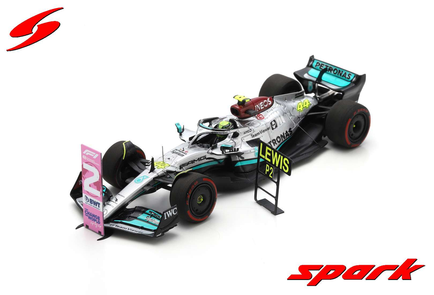 Preventa Spark 1:43 W13 L. Hamilton 2nd Brasil GP (Pitboard and number board)