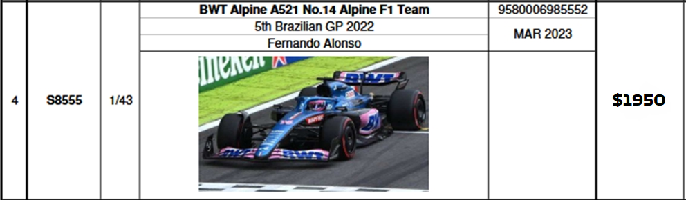 Preventa Spark 1:43 A521 F. Alonso 5th Brasil GP