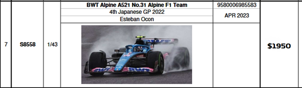 Preventa Spark 1:43 A521 E. Ocon 4th Japanese Gp